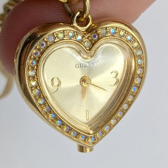 GUESS Pave Rhinestone Charm Bracelet Watch Gold Tone - Needs Battery - Working - Picture 5 of 8